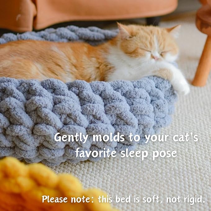 Cat Nest Bed - Premium Self Warming Handwoven Washable Extra Soft Round Cave House for Indoor Kitten & Kitty, Small & Large (Cloud White,Medium)