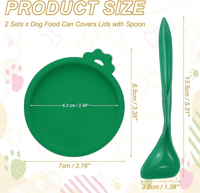 PETAXCELL Cat Food Can Covers Lids, Dog Food Can Lids with Spoons Silicone Toppers Reusable 3 Inch, (Forest Green, 2Sets), Intended for Dog/Cat/Pet Food