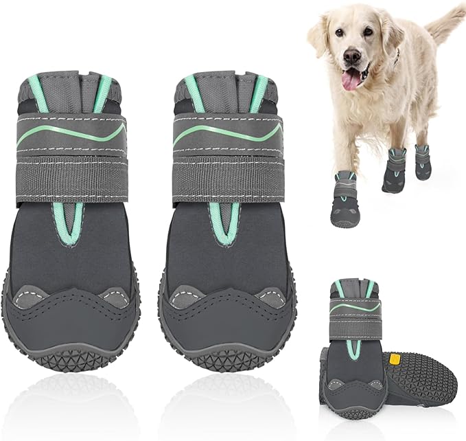 SlowTon Dog Shoes for Large Small Medium Dogs - Waterproof Dog Boots for Summer Hot Pavement, Paw Protector for Outdoor Walking Winter Snow, Anti-Slip Rubber Dog Booties for Hardwood Floor (Grey, 3)
