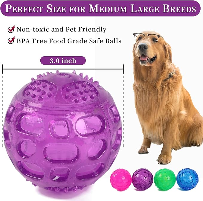 PJDH 3'' Squeaky Dog Toy Balls for Lagre Medium Breed, Indestructible Dog Balls for Playing, Fetching & Retrieving, Durable Aggressive Chewers, 2 PCS Green