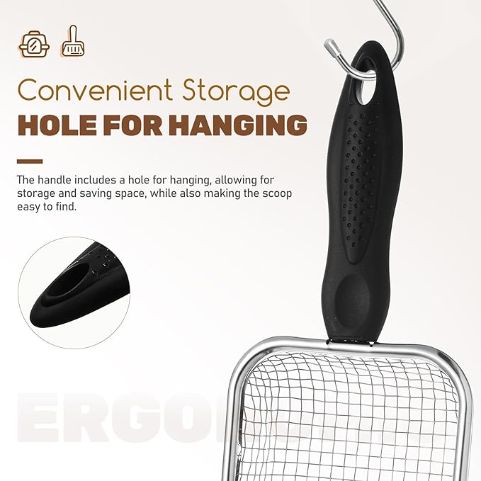 2 Pcs Stainless Steel Cat Litter Scoop - Metal Litter Box Scooper with Dual Mesh Sizes & Hanging Hole, Durable Corner Cleaner for Efficient Clump Removal