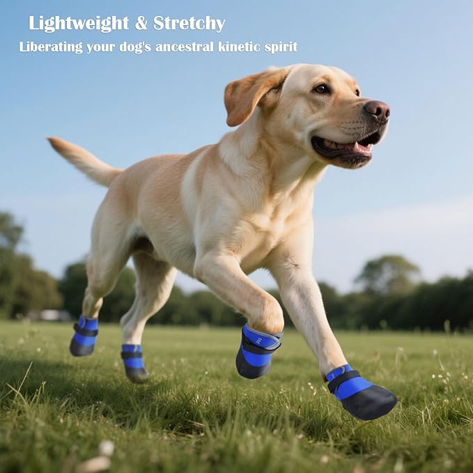 SJJH Dog Shoes Lightweight Dog Boots-Breathable Knitted Paw Protector with Adjustable Strap for Hot Pavement, Rain Walking, Hardwood Floors Anti Slip Reduce Noise, Prevent Licking Paws(Blue,M)