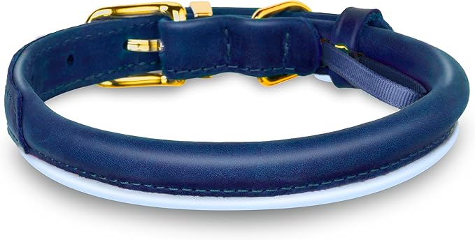 OOPSDOGGY Reflective Rolled Leather Dog Collar Adjustable Soft Padded Pet Collar for Small Medium Large Breed Dogs (Blue, S, 10"-13")