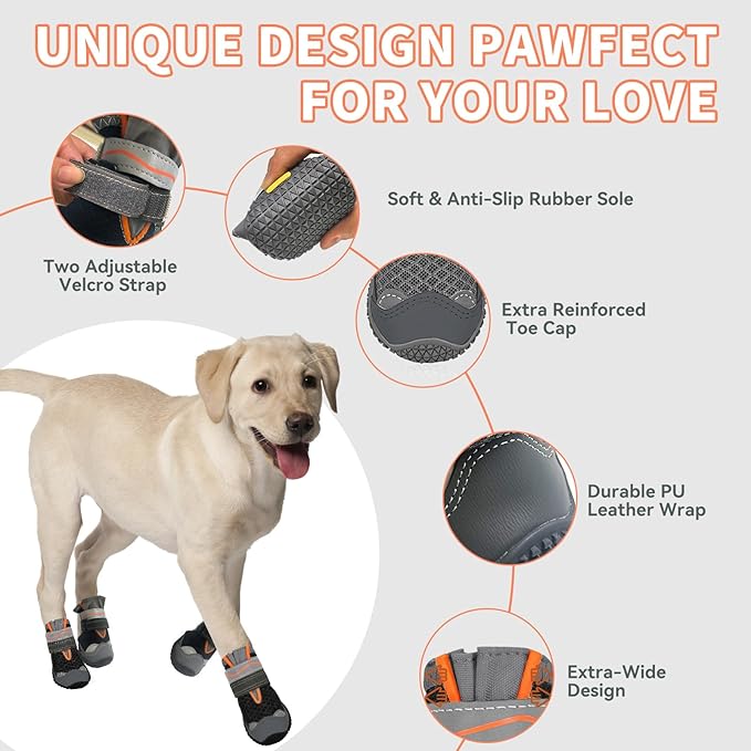 Dog Booties,Waterproof Dog Shoes for Large Medium Small Dogs,Suitable for Summer Hot Pavement,Adjustable Non-Slip Rubber Paw Protector (Black, #3 (Width 2.0 inch) for 27-38 lbs)
