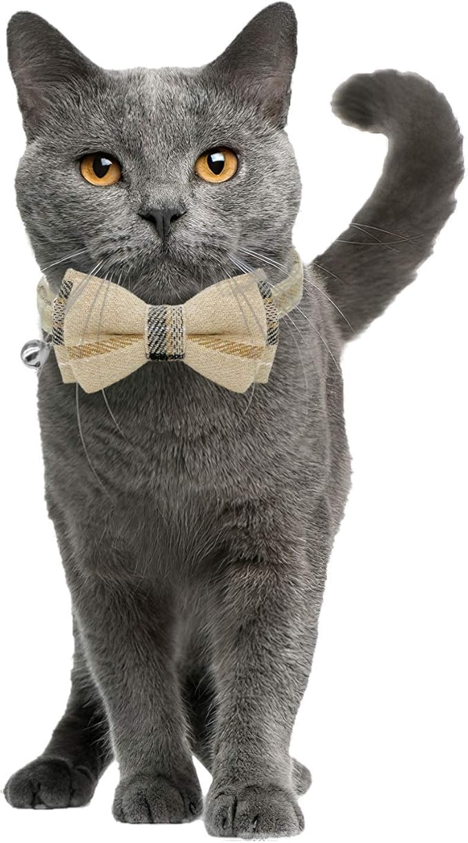 KUDES 2 Pack Cat Collars Set, Cat Collar Breakaway with Cute Bow Tie and Bell, Adjustable from 7.5-10.8 Inch, Soft and Comfortable for Kitten and Some Puppies