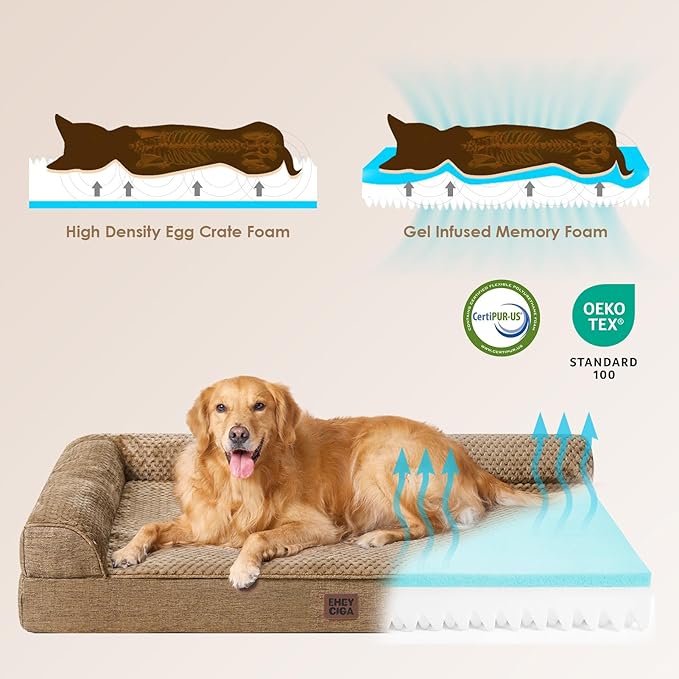 EHEYCIGA Memory Foam Dog Bed XLarge Sized Dogs, Extra Large Dog Bed Orthopedic with Washable Removable Cover, Waterproof XL Pet Bed Couch for Crate, 41x27x6.5 Inches, Camel