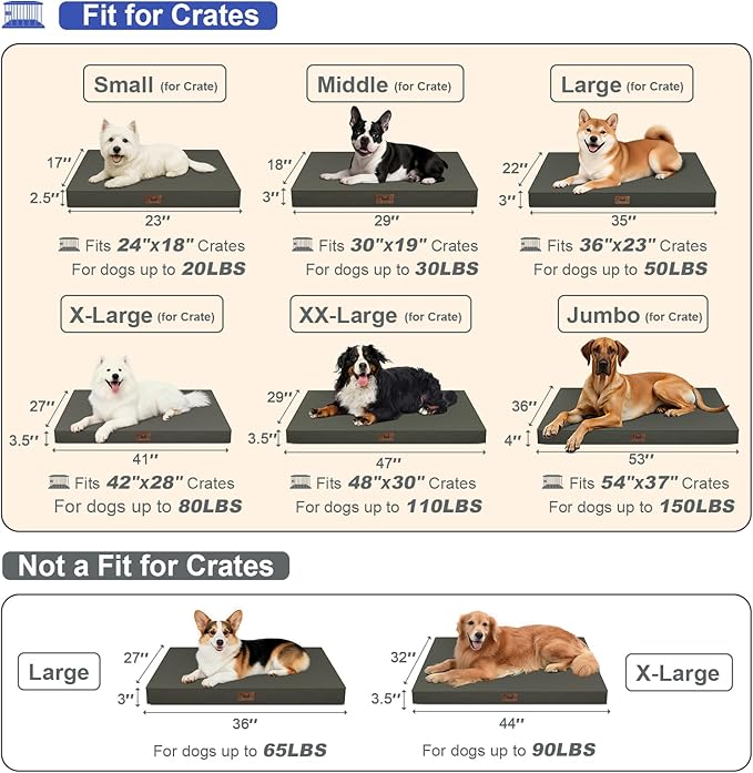 Outdoor Large Washable Dog Bed, Orthopedic Egg Crate Foam Dog Crate Mat for Large Dogs with Removable Oxford Cooling Cover, Brown