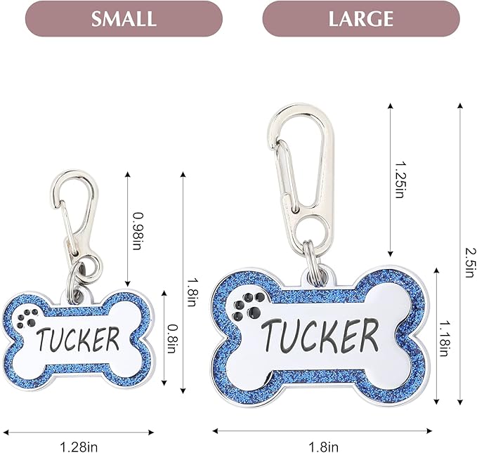Personalized Stainless Steel Pet ID Tags with Glittery Bone Design - DEEP Engraved Dog Tags Engraved for Pets Customized with 5 Lines Dogs and Cats Pets
