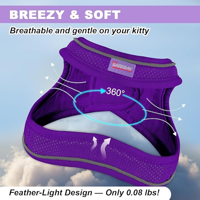 Cat Harness and Leash Set,Escape Proof Kitten Harness,Step in Adjustable Soft Lightweight,Easy Control,Reflective Strips Comfortable for Walking Travel(Purple,M)