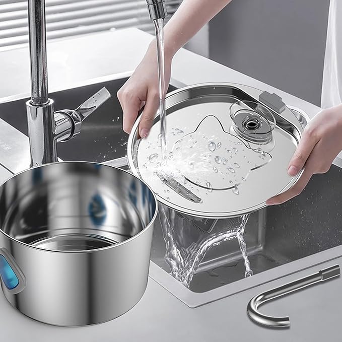 Naroote Cat Water Fountain Stainless Steel Quiet USB 3.2L Automatic Pet Drinking Fountain Water Level Window Encourages Continuous Drinking for Cats Dogs Pets Small Animals