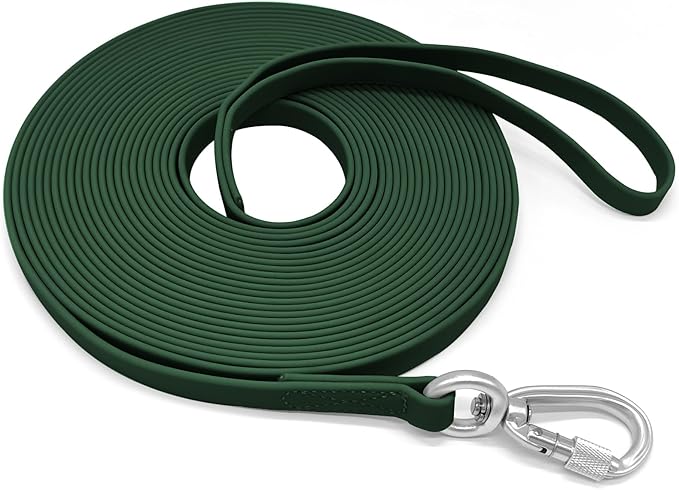 ZALER Long Dog Leash Waterproof Training Leashes 50ft 30ft 20ft 15ft 10ft 6ft, Odor Proof Recall Long Line Lead with Aviation Aluminum Carabiner Clip for Small, Medium, Large Dogs (30FT, Forest Green)