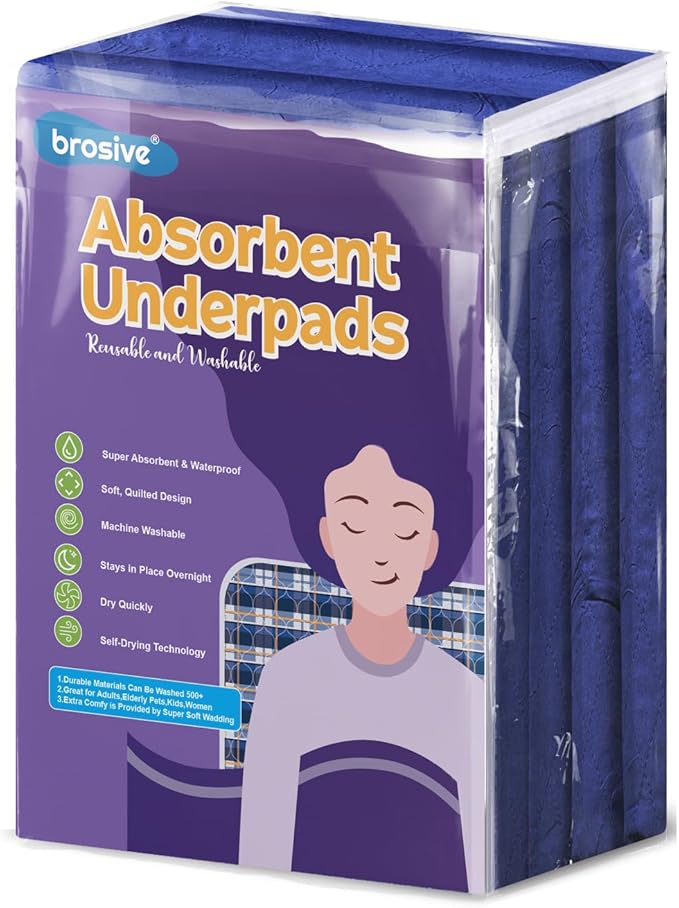 Hide Stains Washable Waterproof 34x36 Inch (2 Pack) Incontinence Bed Pads, Bed Wetting & Pet Protection, Navy Blue - Ideal for Elderly, Adults, Kids and Pets