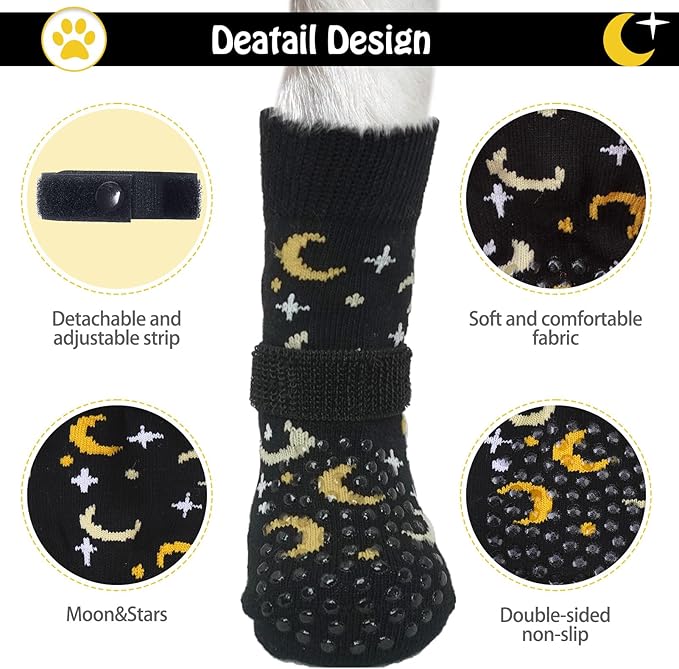SCENEREAL Anti Slip Dog Socks to Prevent Licking Paws for Hardwood Floors, Double Sides Dog Shoes Boots & Paw Protectors for Hot/Cold Pavement, Dog Grippy Booties for Small Medium Large Senior Dogs