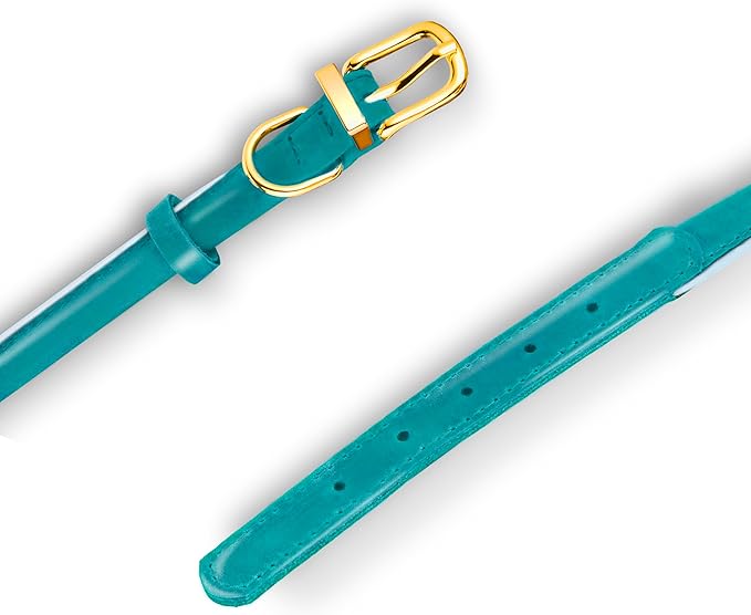 OOPSDOGGY Reflective Rolled Leather Dog Collar Adjustable Soft Padded Pet Collar for Small Medium Large Breed Dogs (Teal, M, 12"-15")