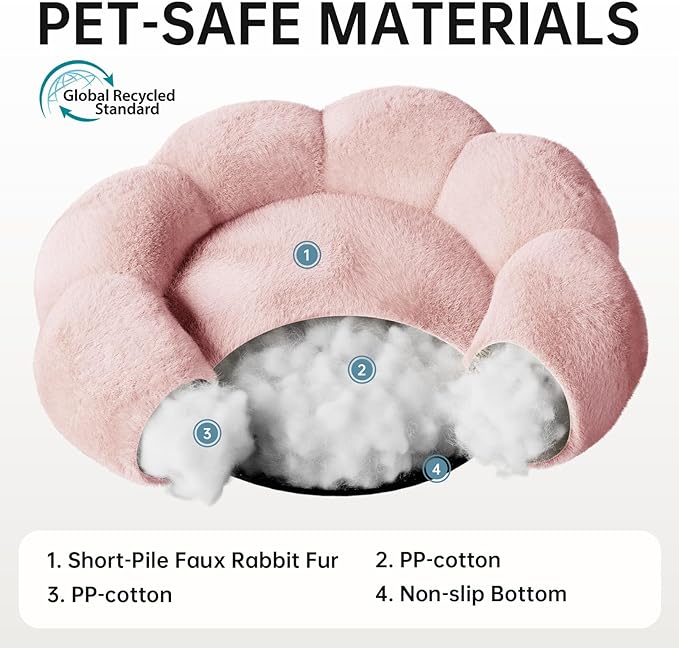 OhGeni 24 inches Calming Donut Dog & Cat Bed for Small Pets, Warming Comfort Fluffy Short Pile Fur, Durable Machine Washable, Cute Round Bed for Puppy and Kitten, Pink