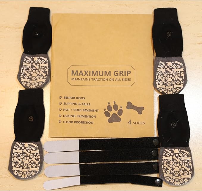 HeavenEye Anti Slip Dog Socks, Dog Paw Protectors Maximum Grip Prevent Licking Paws Slipping, Paw Protector for Hot & Cold Pavement Shoes Boots for Small Medium Large Senior Dogs(White Bone,M)
