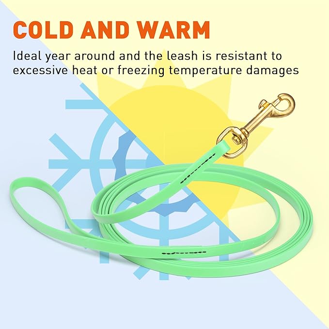 Viper Biothane K9 Working Dog Leash Waterproof Lead for Tracking Training Schutzhund Odor-Proof Long Line with Solid Brass Snap for Puppy Medium and Large Dogs, 15ft Sea Foam Green
