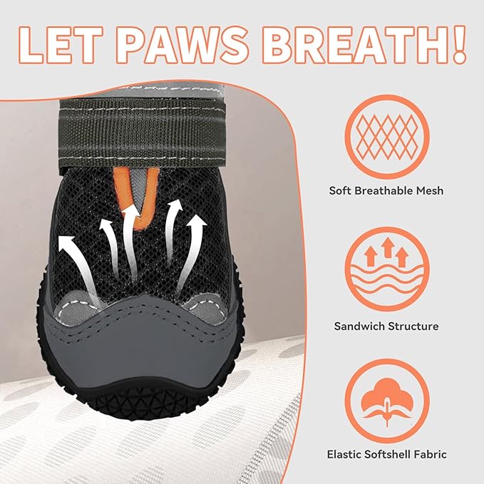 Dog Booties,Waterproof Dog Shoes for Large Medium Small Dogs,Suitable for Summer Hot Pavement,Adjustable Non-Slip Rubber Paw Protector (Black, #3 (Width 2.0 inch) for 27-38 lbs)