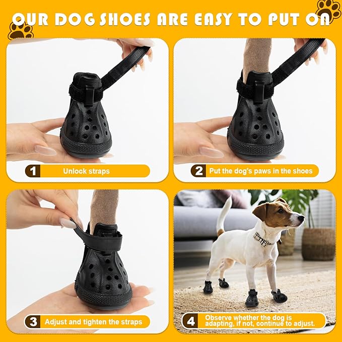 Dog Sandals, Breathable Dog Shoe for Hot Pavement, Anti-Slip & Paw Protectors Pet Shoes for Indoor/Outdoor Walking. Dog Boots for Small, Medium & Large Dogs (Black, 4PCS)