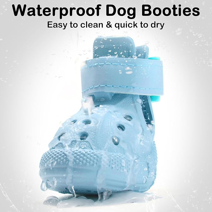 Dog Shoes for Hot Pavement,Non-Slip Waterproof Breathable Easy to Clean Put On and Take Off Dog Boots,Paw Protector for Hot Summer Roads Winter Snow (Blue, Size 4:(1.77"x2.36")(L*W))