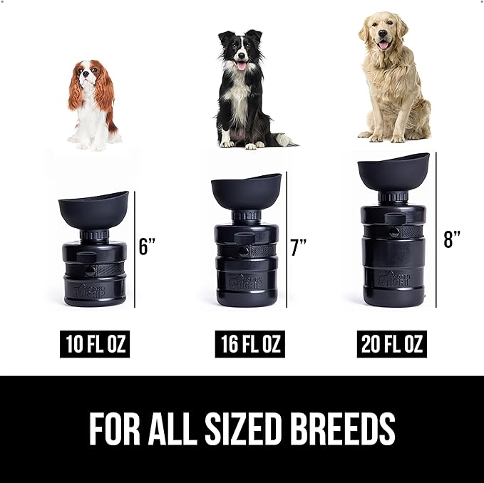 GORILLA GRIP Dog Water Bottle, Portable Water Bowl Dispenser for Dogs, 16 oz Leak Proof Pet Travel Squeeze Bottles Food Grade Silicone, Stocking Gifts for Pets to Go Puppy Essentials, Black