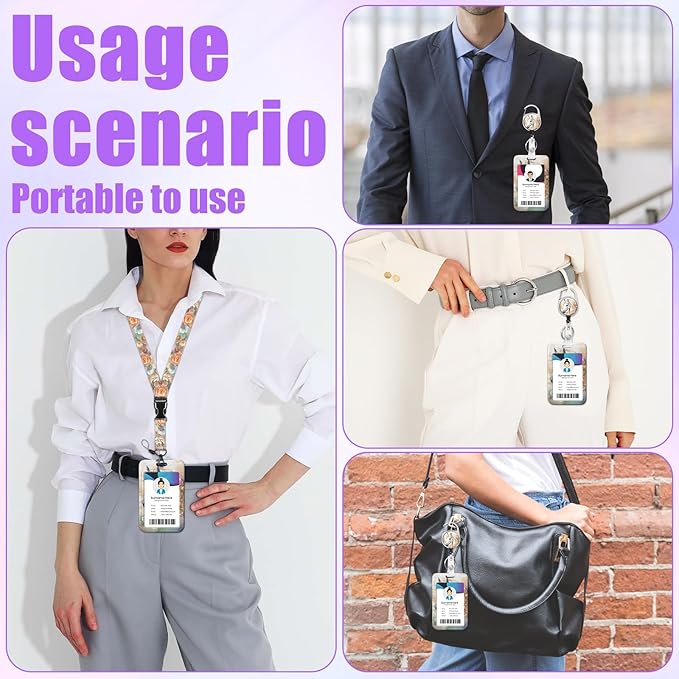 Horse Flower ID Badge Holder with Lanyard, Colorful Floral Retractable Lanyards for ID Badges Name Tag Clips, Funny Nurse Teacher Office Student Gift