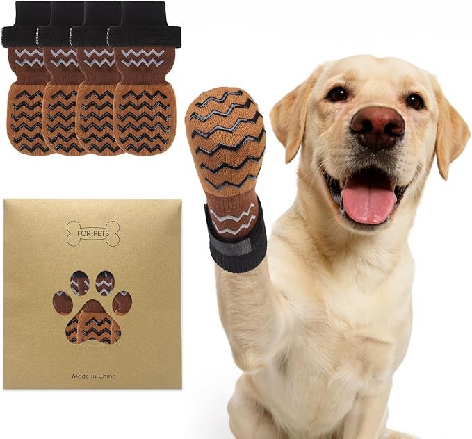 Anti Slip Dog Socks to Prevent Licking Paws, Dog Shoes for Cold/Hot Pavement, Winter Pet Booties for Small Medium Large Senior Dogs, Boots & Paw Protectors for Hardwood Floors Traction Control