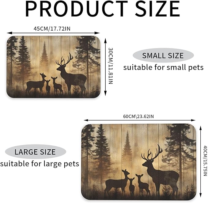 Rustic Woodland Deer Dog & Cat Food Mat for Floors Waterproof,Quick Dry Anti-Slip Bowl Mats for Food and Water,Pet Feeding Mats,Pet Placemat for Messy Drinkers to Protect Floors,Supplies 23.62×15.75in