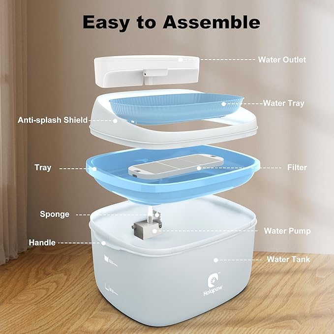 HOLAPAW Dog Water Fountain for Large Dogs, 2.1Gal/8L Dog Water Bowl Dispenser, No Spill Automatic Pet Water Fountain for Dogs Cats Multiple Pets with Ultra Quiet Pump, 3 Filter Replacement, Blue