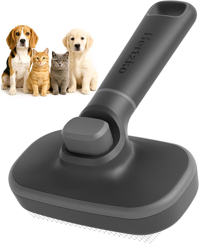 Hertzko Self Cleaning Slicker Brush for Cats & Dogs – Grooming Tool for Shedding Long & Short Hair – Retractable Bristles – Easy-Clean Cat & Dog Deshedding Brush, Painless Detangling - Black