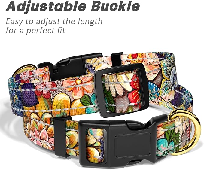 Reflective Dog Collar for Small Dogs, Cute Boho Adjustable Heavy-Duty Nylon Puppy Collar for Boy and Girl Female, Soft Pet Accessories with Quick Release Buckle, Colorful Mandala