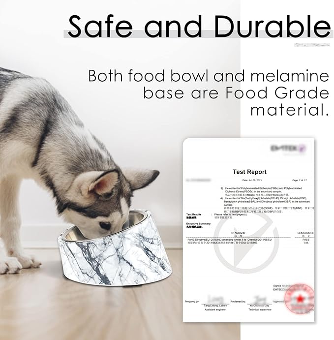 SUPER DESIGN Mess Free 15 Degree Slanted Bowl for Dogs and Cats 3 Cup Marble