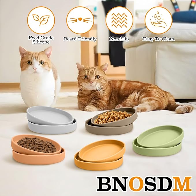 BNOSDM Silicone Dog Food Plate Shallow Dogs Bowl Flat Cat Dish 2 Pack Small Puppy Plates for Small Dog and Cats Whisker Fatigue Pet Feeding Bowls for Dry and Wet Food