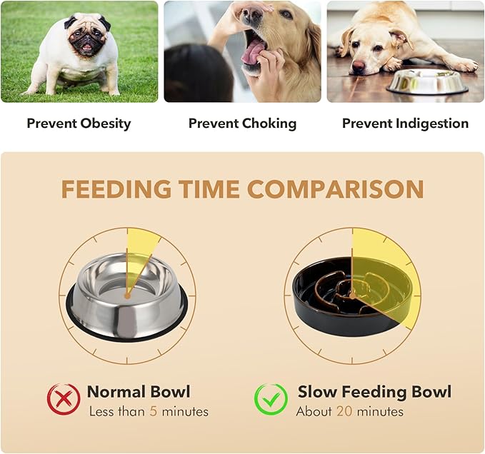 Ceramic 1.2 Cup Raised Slow Feeder Dog Bowl Set, Elevated 6.1inch Bowl and 7.3inch Dish with Acacia Wood Stand for Small and Medium Dog(2 x Starry Sky+ Stand)
