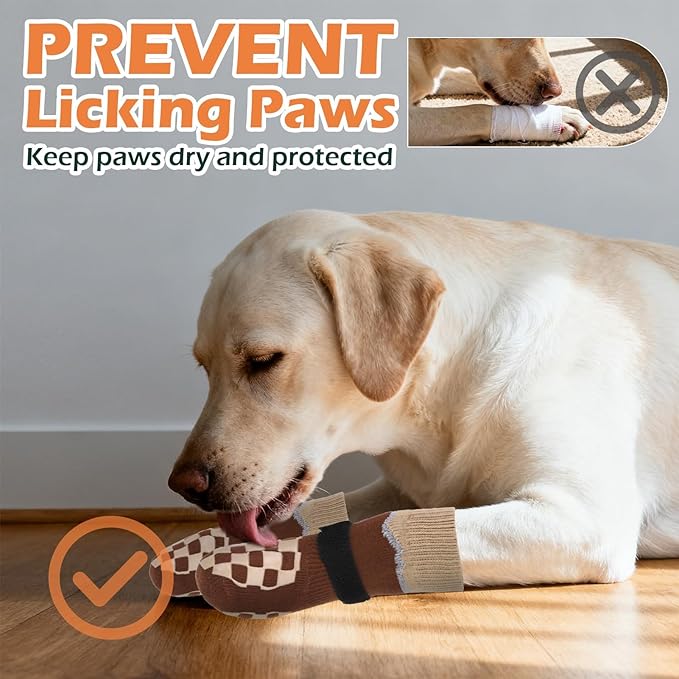EXPAWLORER Dog Socks to Prevent Licking Paws with Grippers for Hardwood Floors Anti Slip, Reflective Dog Cold Winter Shoes Booties Boots & Paw Protectors with for Small Medium Large Senior Dogs M