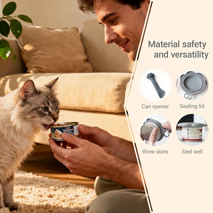 Ydeer Pet Food Can Lids And Spoon,2 Pack Pet Food Can Covers, One Fit 3 Standard Size Cans,For Dog And Cat Food Cans,Grey