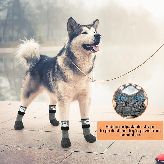 BEAUTYZOO Anti Slip Dog Socks Boots, Dog Shoes for Hot/Cold Pavement Snow Rain Days,Waterproof Grip Dog Booties Paw Protector for Hardwood Floor, Prevent Licking for Small Medium Large Senior Old Dogs