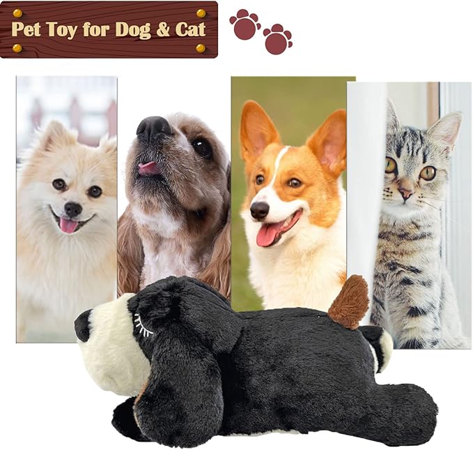 ZALBYUY Heartbeat Puppy Toy, Puppy Sleep Aid Toy, Small Dog Training Toys for Separation Anxiety Relief, Pets Plush Toys for Dogs Cats (Black)