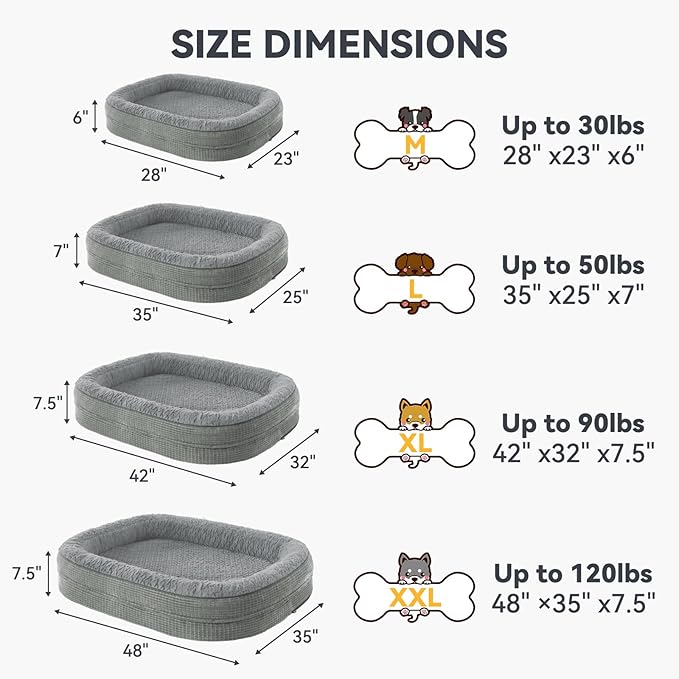 JOEJOY Orthopedic Dog Bed for Medium Dogs, Egg-Crate Memory Foam Pet Bed with Bolster Sides, Waterproof Lining, Removable Washable Cover & Non-Slip Bottom, Light Grey