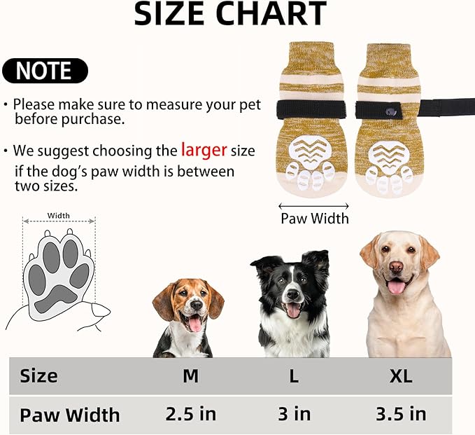 PUPTECK Anti-Slip Dog Socks with Double Sides Grips Booties, Traction on Hardwood Floors to Prevent Licking Paws, Dog Shoes for Cold Hot Pavement, for Medium Large Senior Dogs, Khaki M