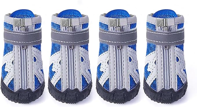 Paipeper Dog Shoes for Small Medium Dogs,Dog Boots & Paw Protectors for Hot Pavement and Winter Snow,Anti-Slip Rubber Dog Booties for Outdoor Walking and Indoor Hardfloors(Blue-Size 3)