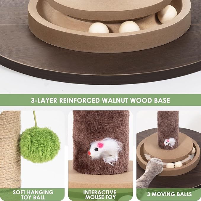 Cat Scratching Post, 35 Inch Tall Cat Scratcher Cat Tree Tower with Hanging Ball for Indoor Cats Adults,Areca Palm,Sisal Rope Kitten Scratch with Interactive Mouse Cat Toy