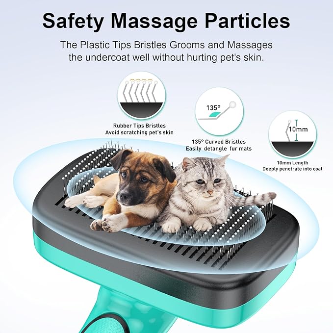 5 PCS Self Cleaning Slicker Brush & Pet Grooming Rake & Bath Brush & Nail Clippers & Pet Comb for Dogs and Cats,Professional Deshedding Dematting Tool for Long and Short Haired Pets