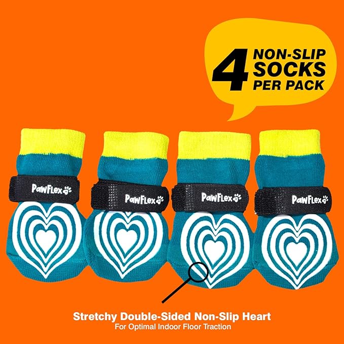 Medical Therapeutic Double Sided Non-Slip Cotton Dog Socks | PawFlex Comfy Pawz Silicone Grip on Inner Cuff No Twisting or Sliding Off | Senior & Disabled Dog Traction Control |Pet Paw Protection