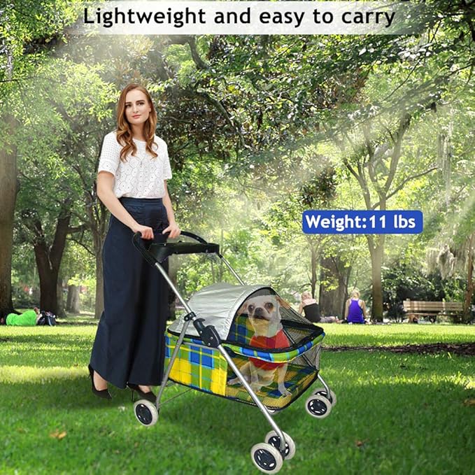 Jogger Pet Stroller for Small & Medium Dogs/Cats 35Lbs Capacity Kitten Doggie Cage Waterproof Foldable Travel Carrier Puppy Strolling Cart Durable Large 4 Wheels Cat Dog Stroller with Cup Holders