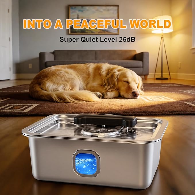 Teynouk 4Gal/15L Dog Water Fountain for Large Dogs, Stainless Steel Automatic Water Bowl Dispenser with Water Level Window, LED Light & Ultra-Quiet Pump for Cats and Multi-Pet Homes