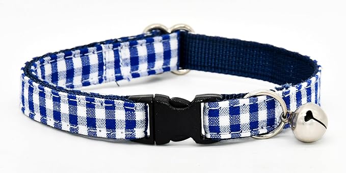 Blue Bufflo Plaid Cat Collar Bow Set, Wedding/Birthday Bowtie, Breakaway Collar for Kitten