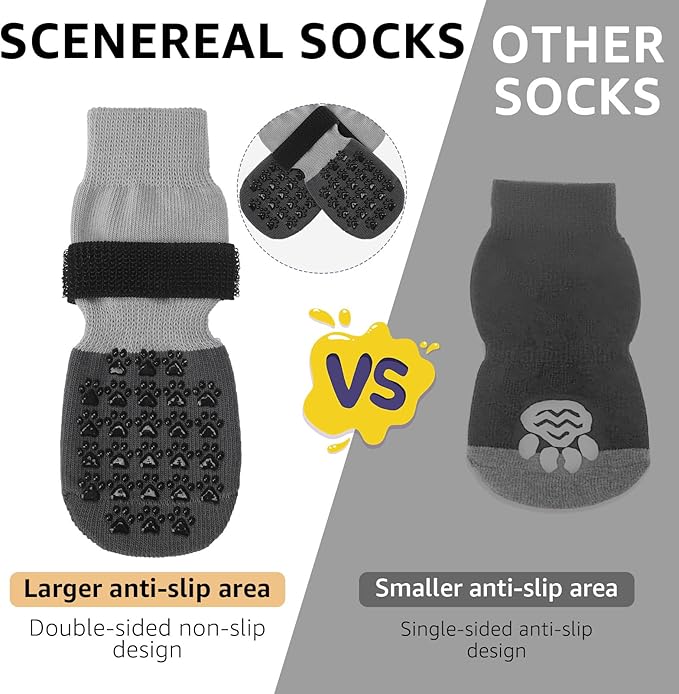 SCENEREAL Dog Socks to Prevent Licking Paws for Hardwood Floors Anti Slip, Dog Grippy Socks Shoes for Senior Small to Large Dogs, Dog Boots & Paw Protectors for Hot/Cold Scratching Pavement