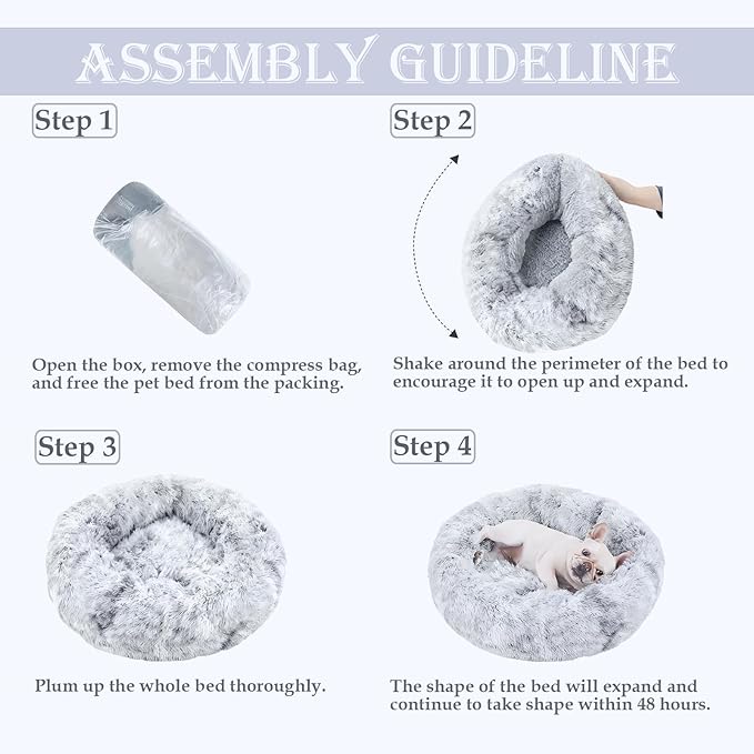 Calming Dog & Cat Bed for Extra Large Small Medium Sized Pet, Donut Washable Comfort Fluffy Warm Round Mat for Puppy Kitten, 8 Size Essentials Furniture Supplies Indoor
