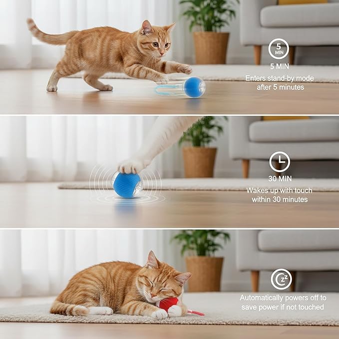 BRICKSWAN Interactive Cat Toys Ball for Cats - Upgrade Automatic Cat Toys for Indoor Cats, 3 Modes 2 Speed Moving Cat Ball (Blue)